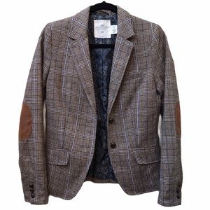 H&M LOGG plaid wool blend blazer w/elbow patches